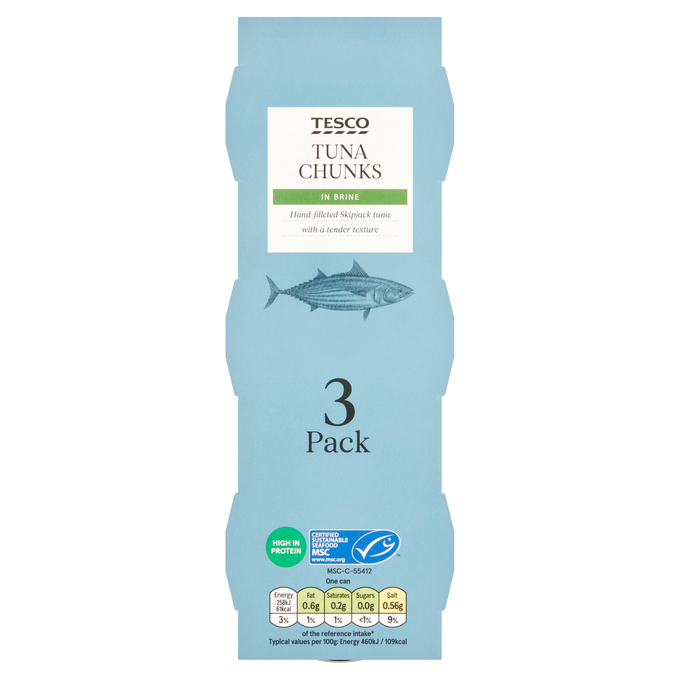 Tesco Tuna Chunks In Brine 3X80g, Imported from Britain