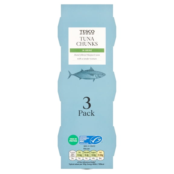 Tesco Tuna Chunks In Brine 3X80g, Imported from Britain