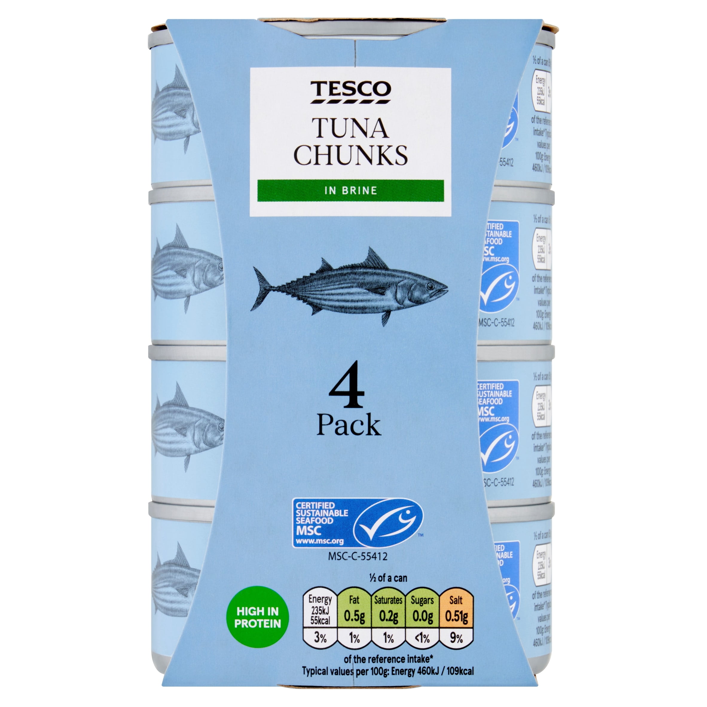 Tesco Tuna Chunks In Brine 4 X 145G, Imported from Britain