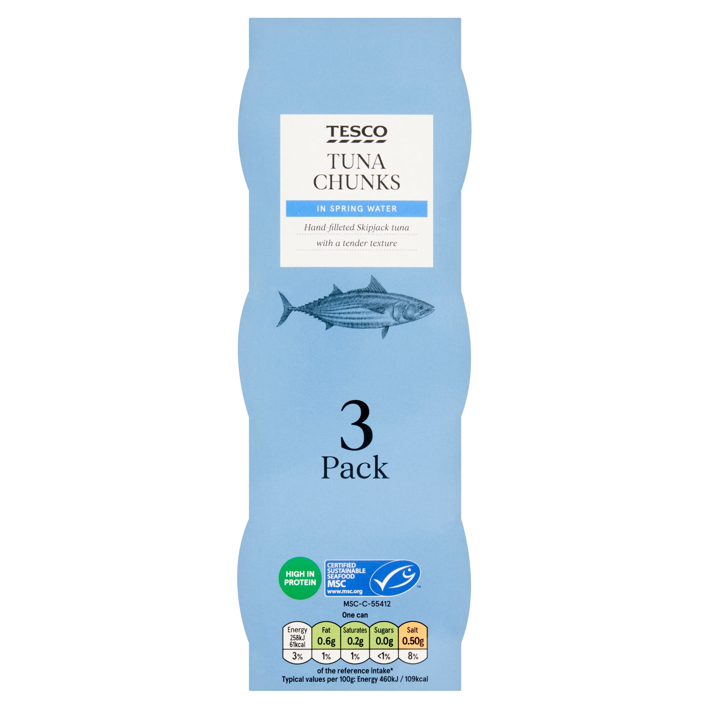 Tesco Tuna Chunks In Spring Water 3X80g, Imported from Britain