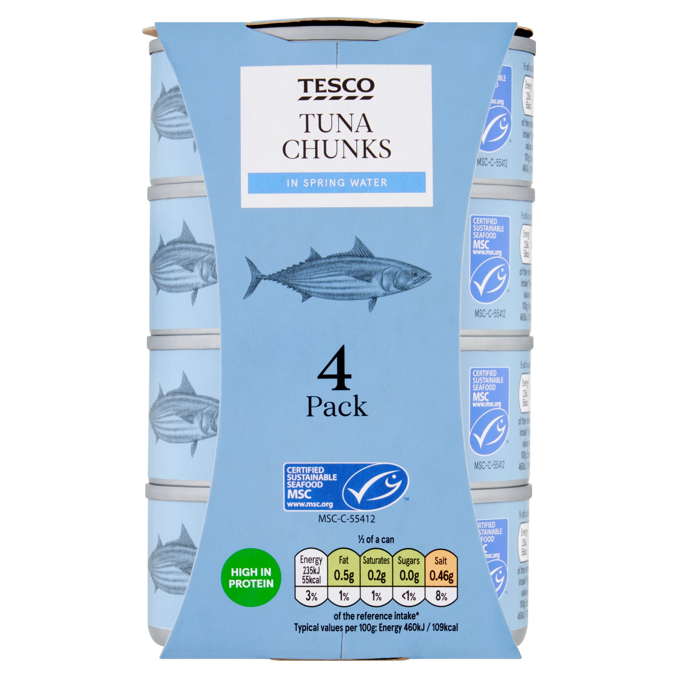 Tesco Tuna Chunks In Spring Water 4 X 145G, Imported from Britain