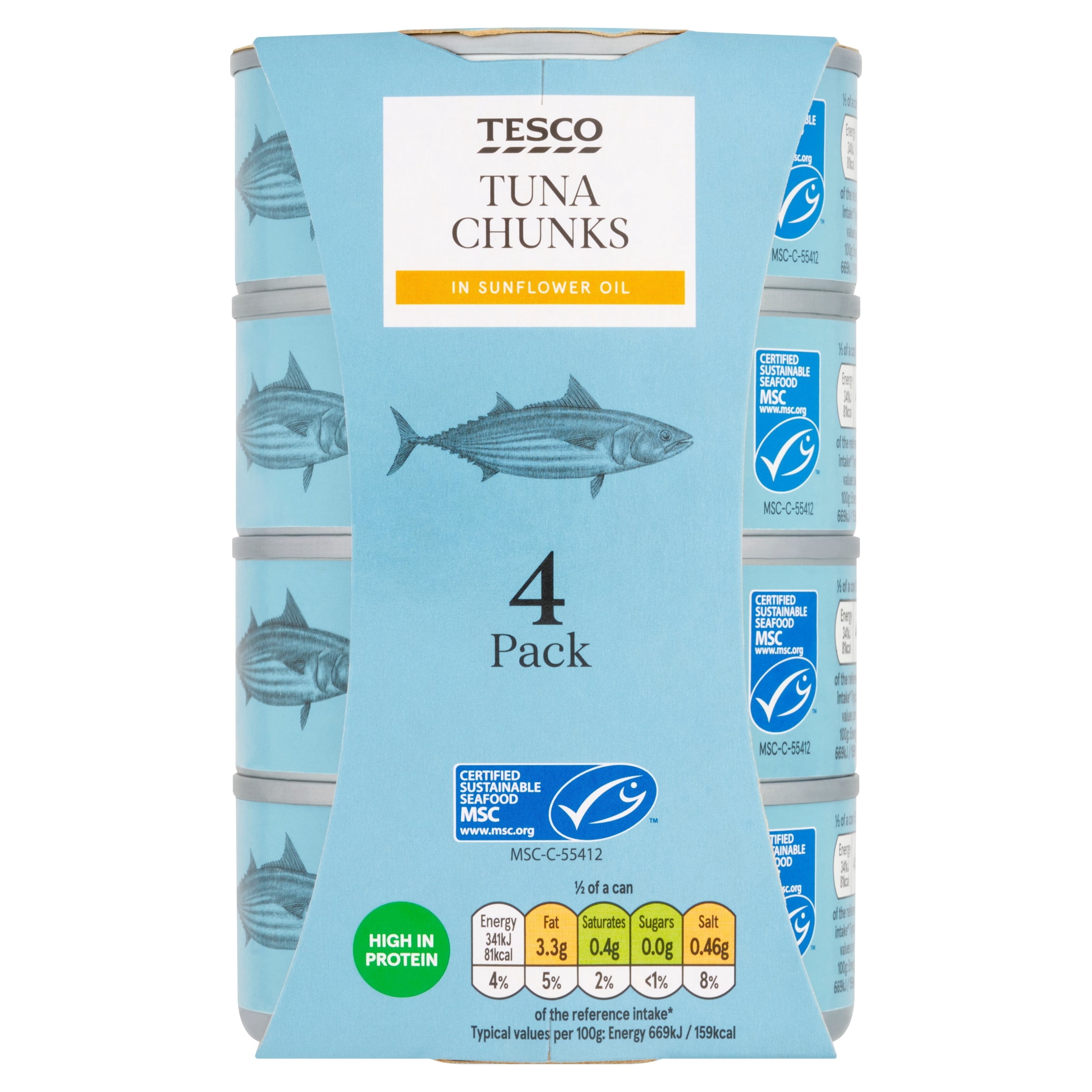 Tesco Tuna Chunks In Sunflower Oil 4 X 145G, Imported from Britain