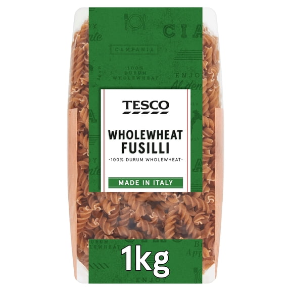 Tesco Wholewheat Fusilli Pasta 1kg, Imported from Britain