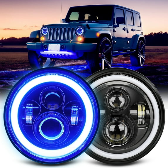 Tesfeel 7 inch Led Headlight Compatible with Jeep Wrangler JK TJ CJ H6024 Led Headlight Blue DRL Amber Halo Turn Signal