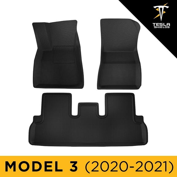 TeshlaShields Model Y (2020-2021) Revised Seat Mount 5 Seater Interior Floormats w All Weather Protection, 2020-Present (Black)
