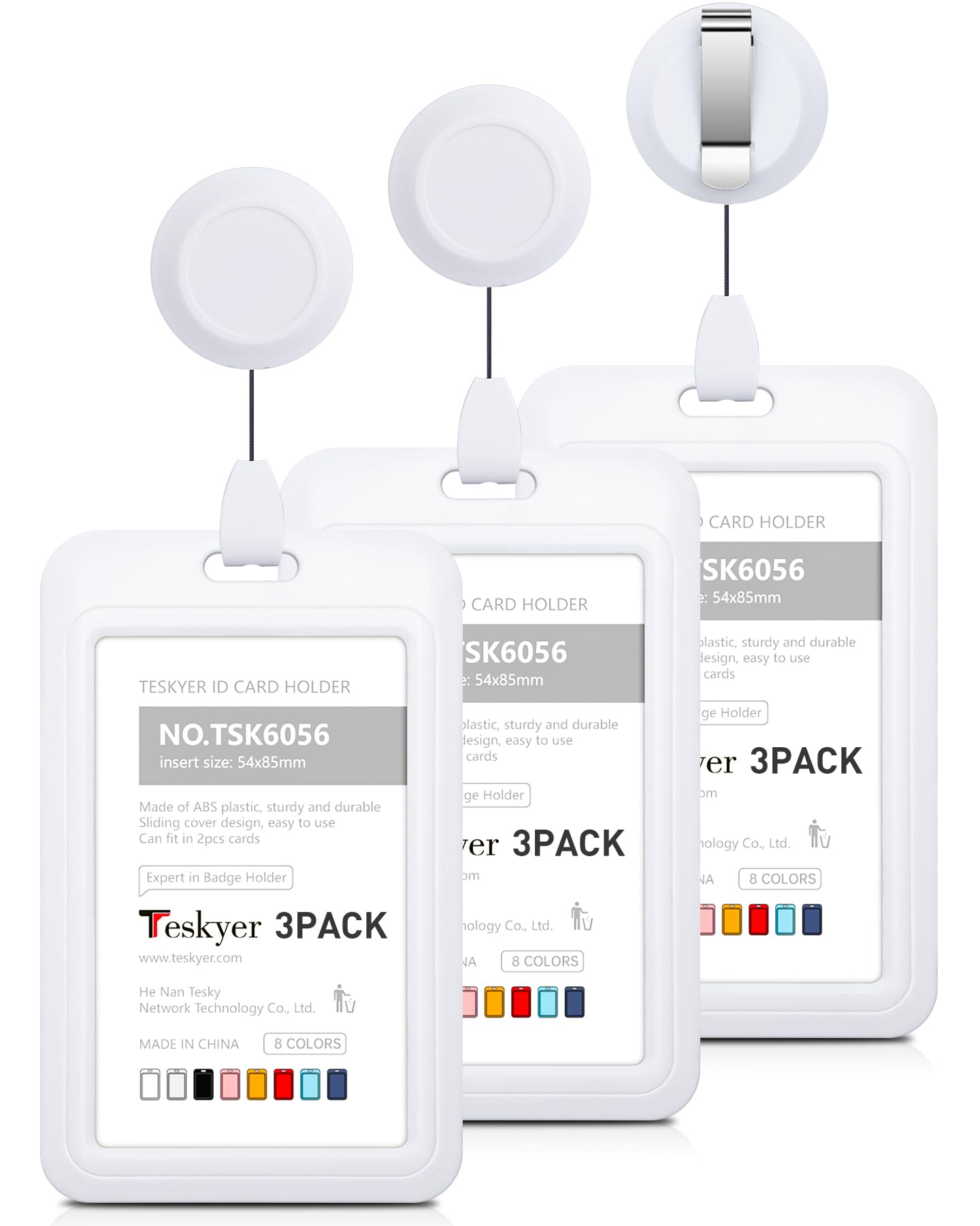 Teskyer 3 Pack Sliding ID Badge Holder with Retractable Badge Reel
