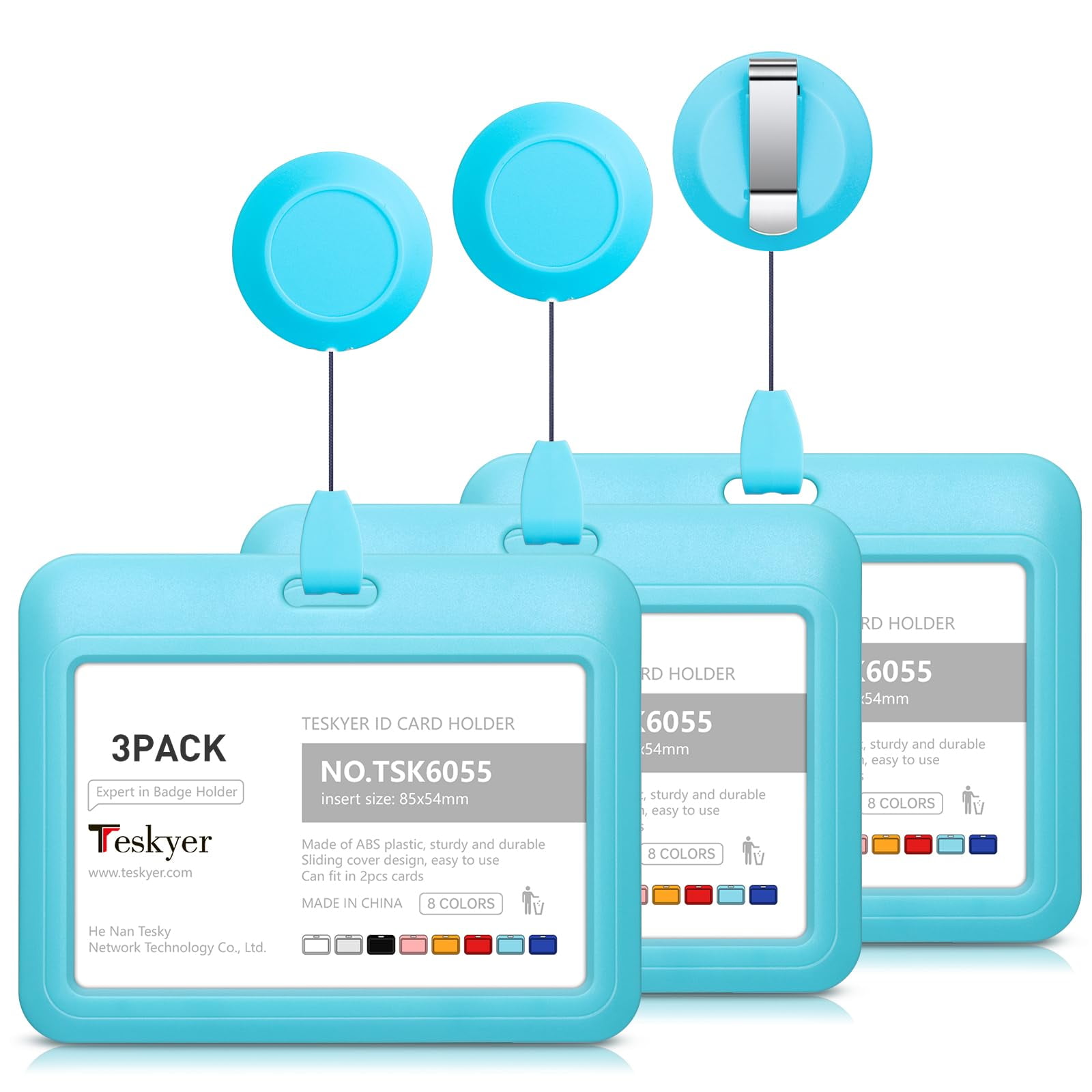 Teskyer 3 Pack Sliding ID Badge Holder with Retractable Badge Reel