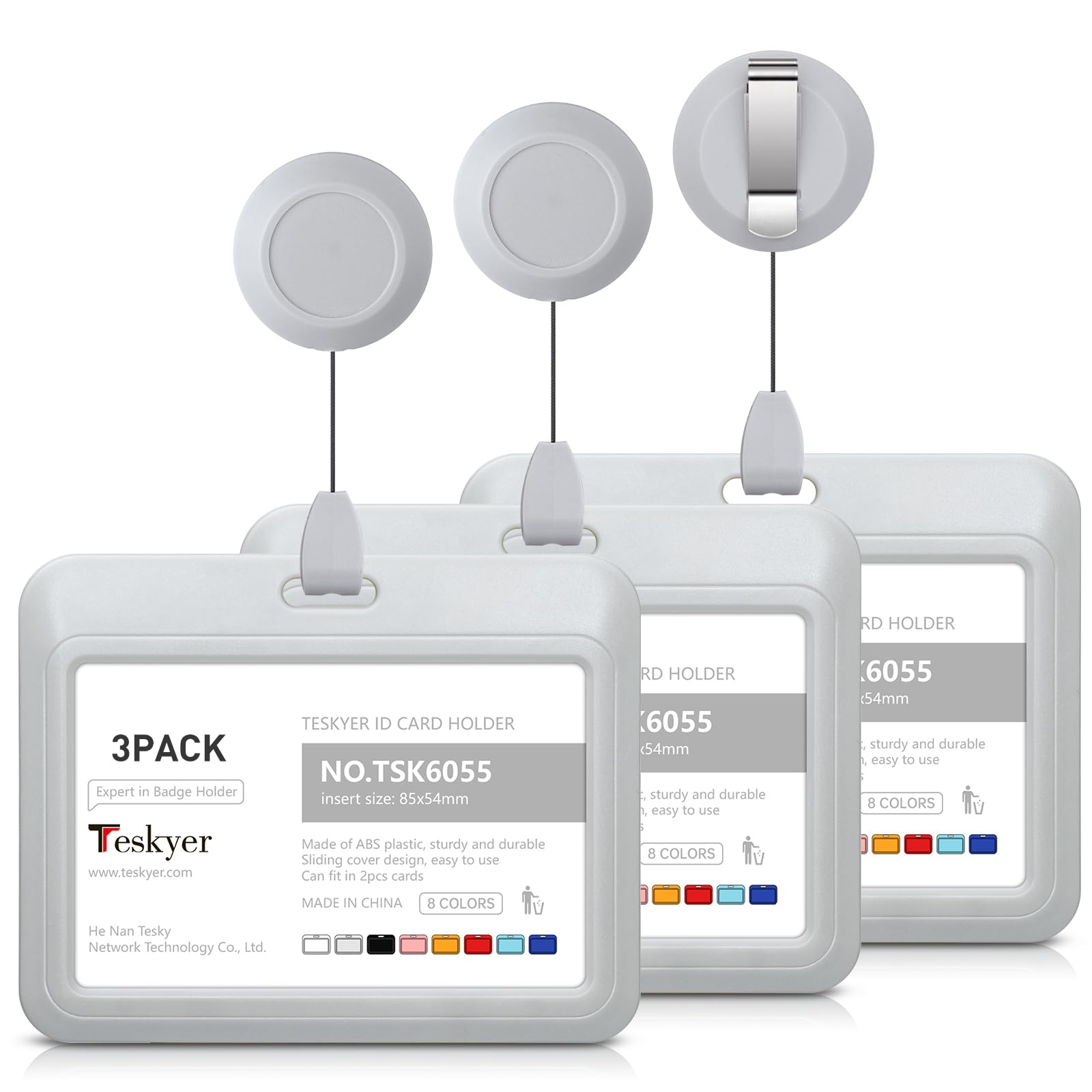Teskyer 3 Pack Sliding ID Badge Holder with Retractable Badge Reel