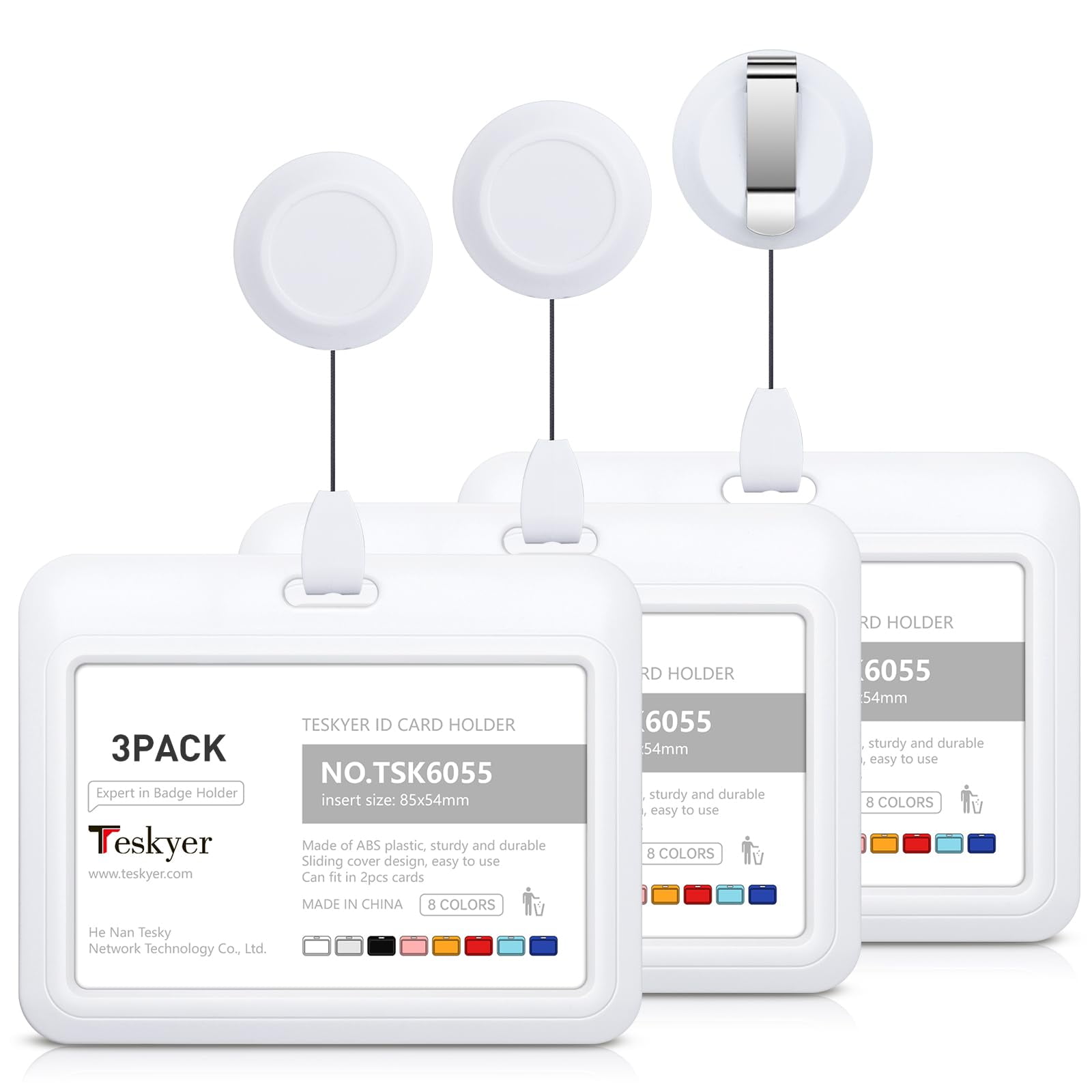 Teskyer 3 Pack Sliding ID Badge Holder with Retractable Badge Reel