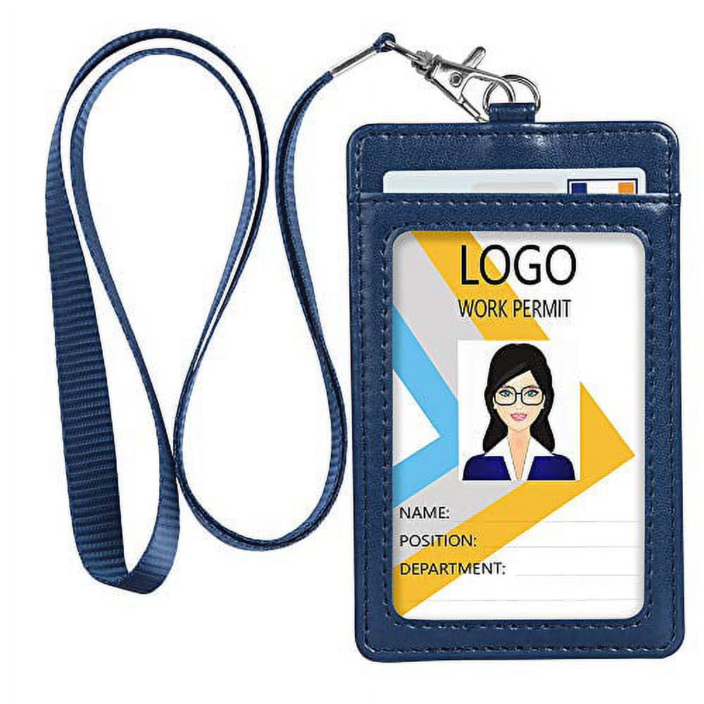 Teskyer ID Badge Holder, Vertical PU Leather ID Badge Holder with 1