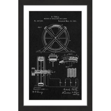"Tesla Arc Lamp 1891 Black Paper" Framed Painting Print