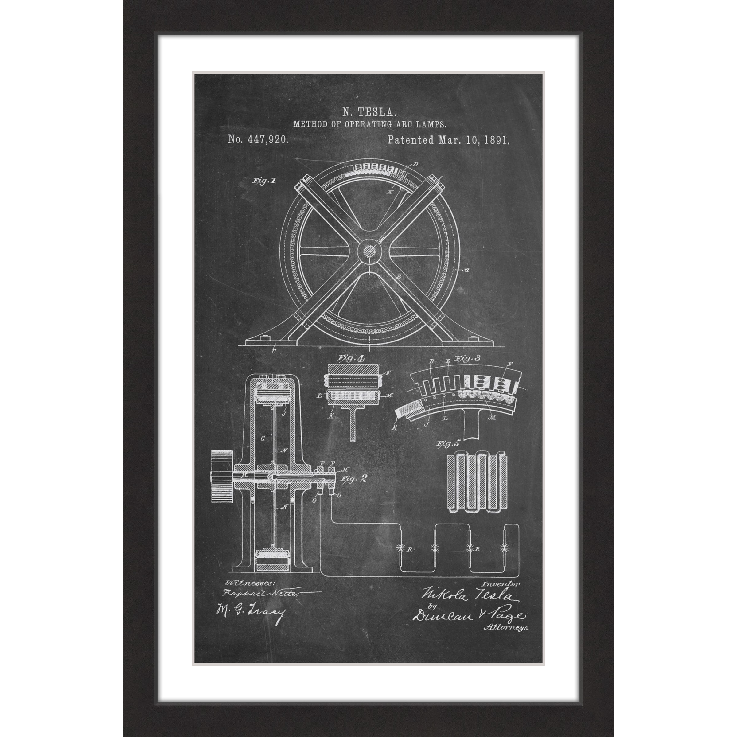 "Tesla Arc Lamp 1891 Chalk" Framed Painting Print