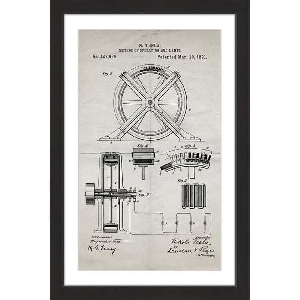 "Tesla Arc Lamp 1891 Old Paper" Framed Painting Print