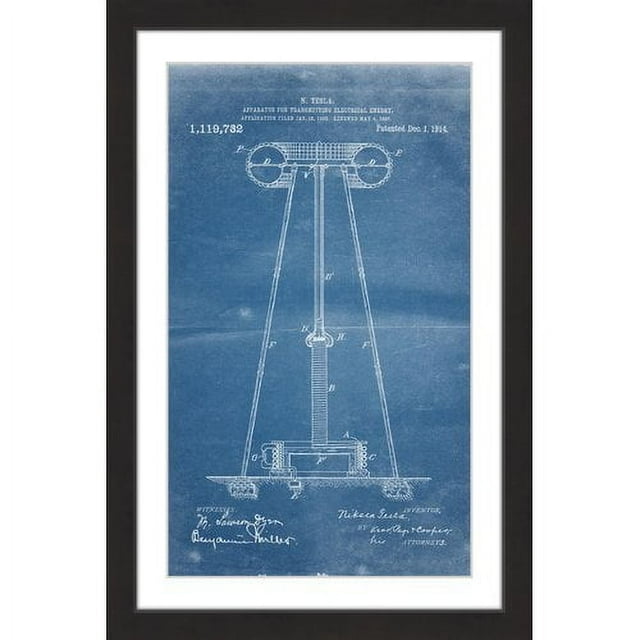 "Tesla Coil 1914 Blueprint" Framed Painting Art Print, 24" x 1.5"