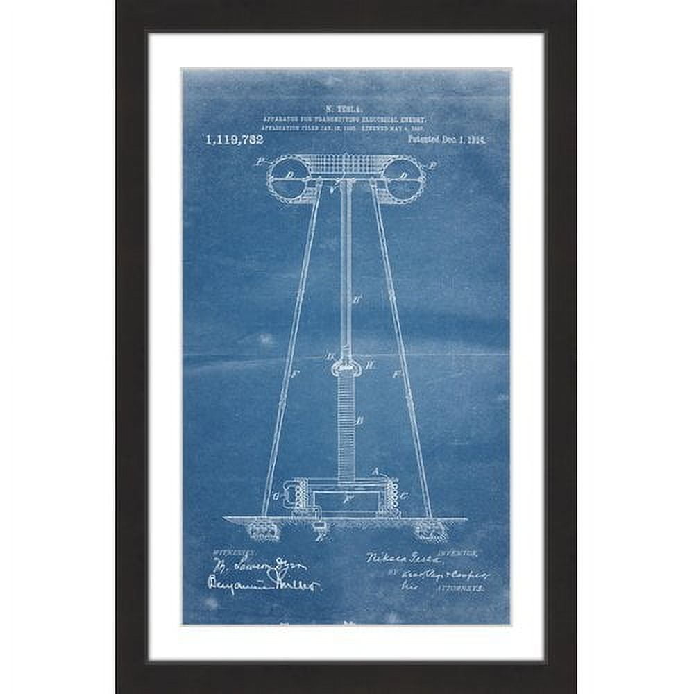 "Tesla Coil 1914 Blueprint" Framed Painting Print
