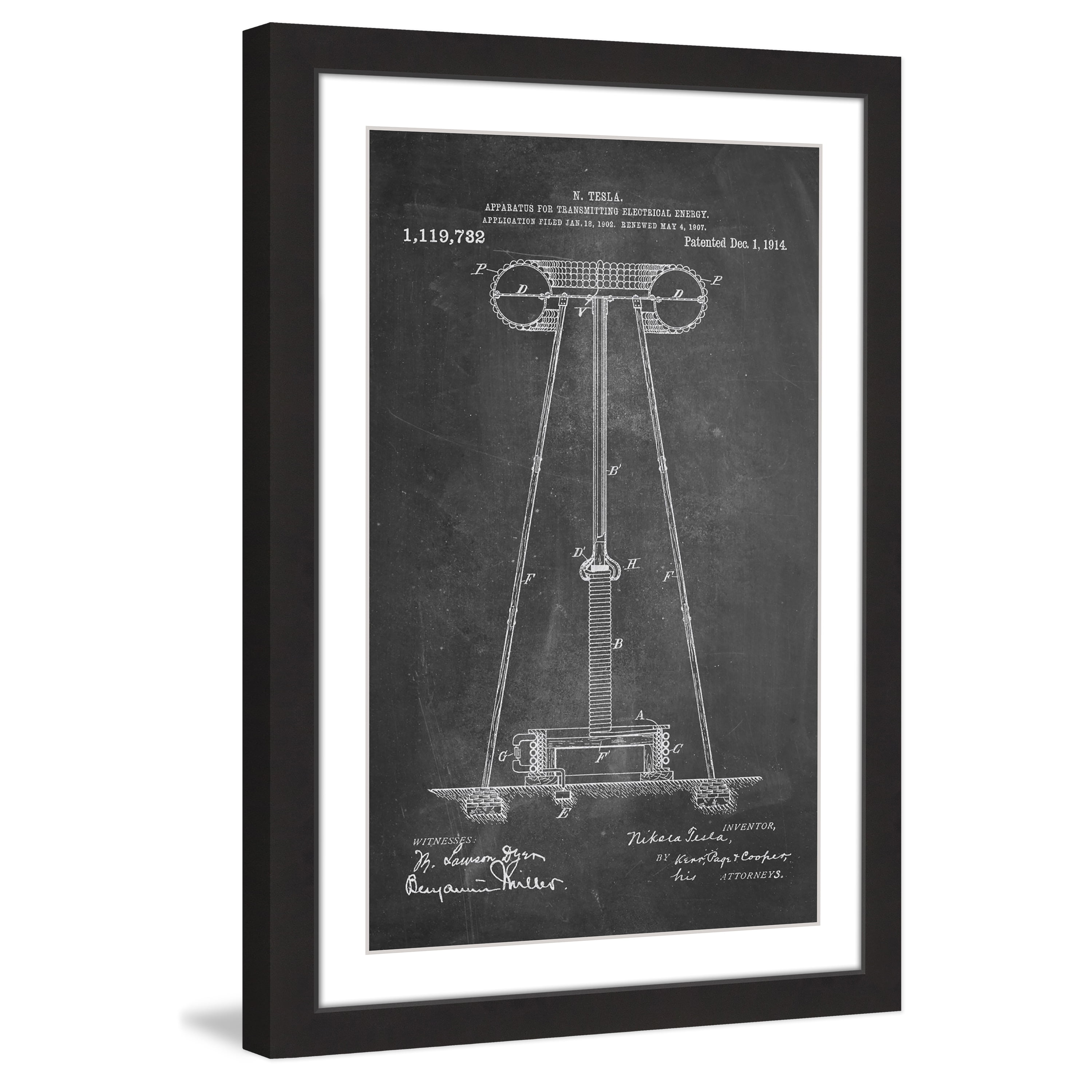 "Tesla Coil 1914 Chalk" Framed Painting Print