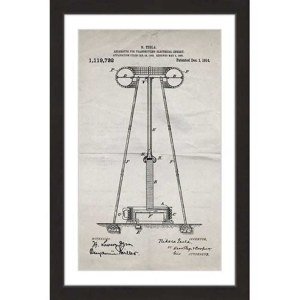 "Tesla Coil 1914 Old Paper" Framed Painting Print