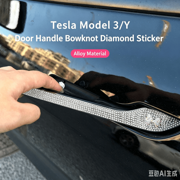 Tesla Door Handle Decal Model 3/Y Rhinestone Bow 4-Door Alloy Material
