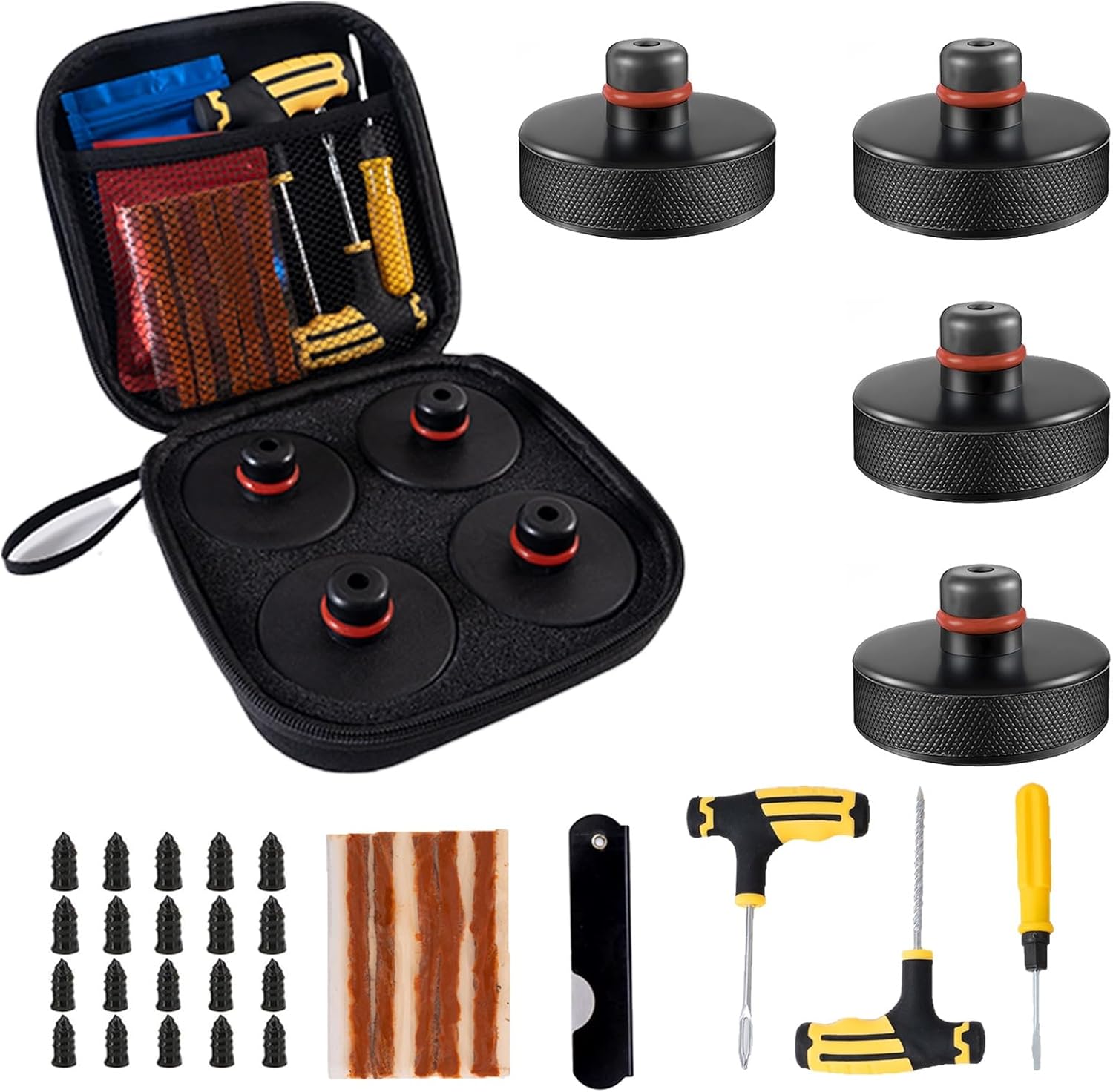 Jack Pads Lifting Jack Pad for Tesla Model 3/Y/S/X Tesla Pucks Accessories with Tire Repair Tools Kit for Tesla Vehicles 2016 to 2026,4 Pucks with Storage Case