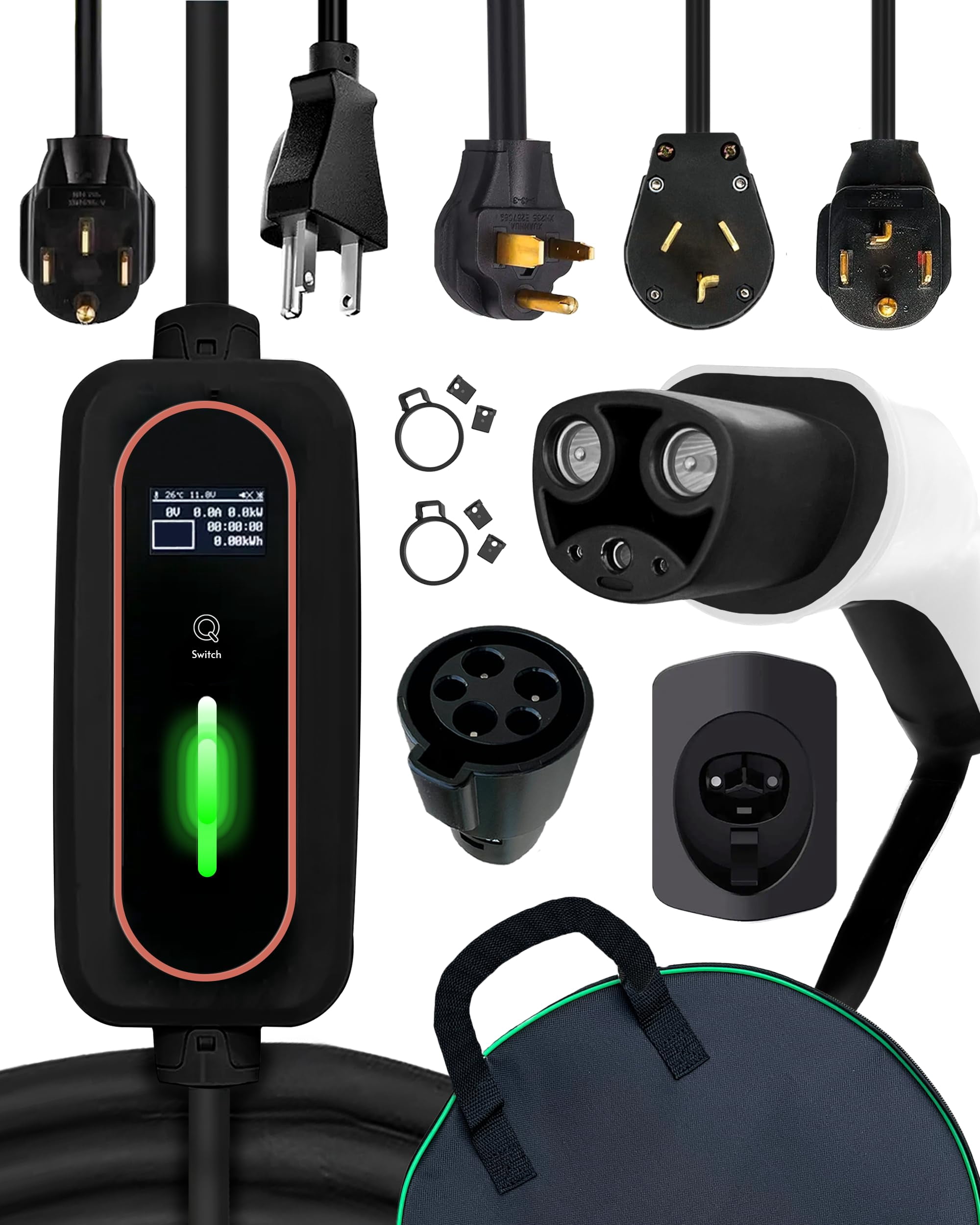 Tesla Mobile Charger 32A / 24A / 16A / 8A, up to 30 mi/h with 5 Head NEMA, Scheduled Charging, Portable EV Fast NACS Station Connector Model 3 Y S X by Elecktrik (32A Interchangeable)