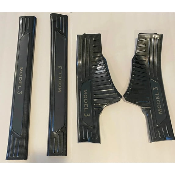 Tesla Model 3 Inner Sill Protection Kit, Stainless Steel Carbon Fiber, 2017-2023