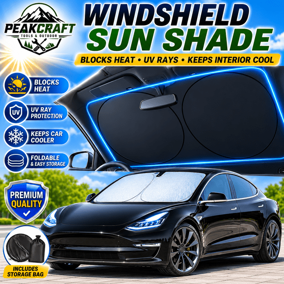 Tesla Model 3 Model Y Windshield Sun Shade, Reflective UV Block Sunshade, Foldable Front Window Heat Shield, Keeps Interior Cool, Tesla Car Accessories