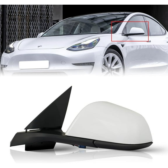 Tesla Model 3 Outside Mirror Assembly Left Side, White, 2021-2023