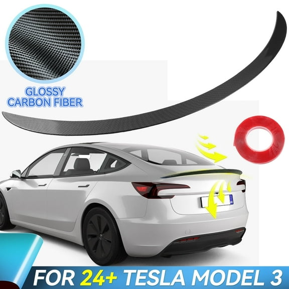 Tesla Model 3 Rear Spoiler Wing Glossy Carbon Fiber Custom Fit 2024 2025