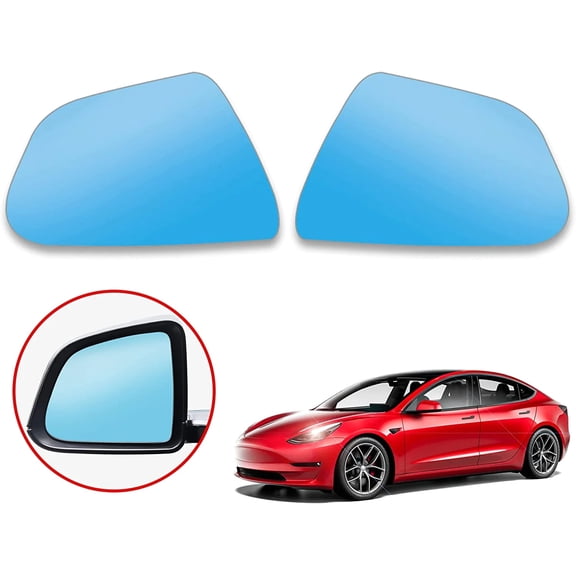 Tesla Model 3 Side Mirror Blue Glass Lens, Anti-Glare Panoramic Blue Glass, Heat Defogging, 2017-2023