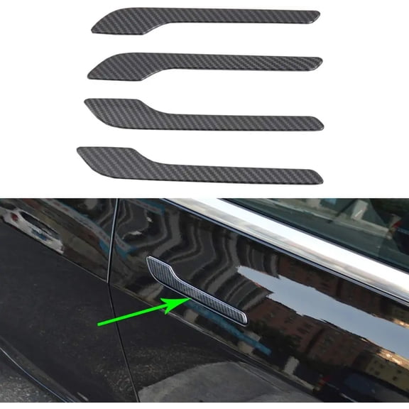 Tesla Model 3, Y, Door Handle Covers, ABS, Gloss Carbon Fiber, 2017-2024
