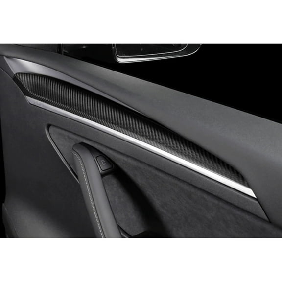 Tesla Model 3, Y, Interior Door Panel Molding Trim, ABS Matte Carbon Fiber, Pair, 2021-2024