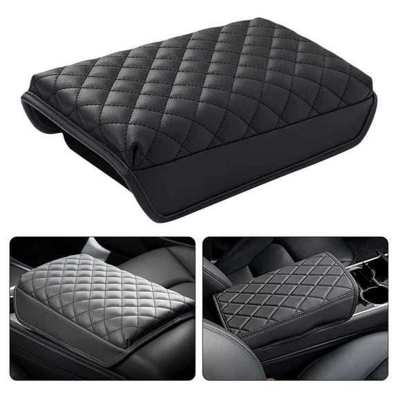 Tesla Model 3, Y, PU Leather Padded Diamond Pattern Center Console Cushion Armrest Cover, Black
