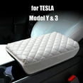 thumbnail image 1 of Tesla Model 3, Y, PU Leather Padded Diamond Pattern Center Console Cushion Armrest Cover, White, 1 of 3