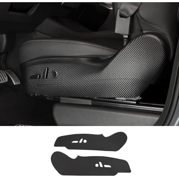 for Tesla Model 3/Y Seat Side Anti Kick Mats Passenger and Driver Side Protection Sticker Pads Scratch-Resistant Cover Mats (for Model 3(2021-2022) Carbon Fiber Leather)