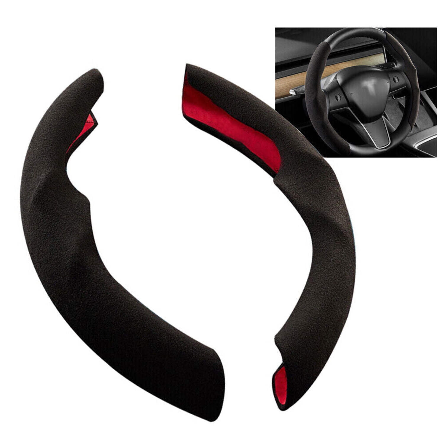 Tesla Model 3, Y Steering Wheel Cover Caps, Alcantara Suede, Black or Gray