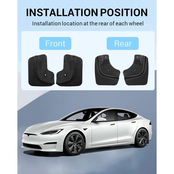 Tesla Model S 2021-2026 Model S Plaid 2021-2025 Mud Flaps Splash Guards [No Drilling No Tape] TPE
