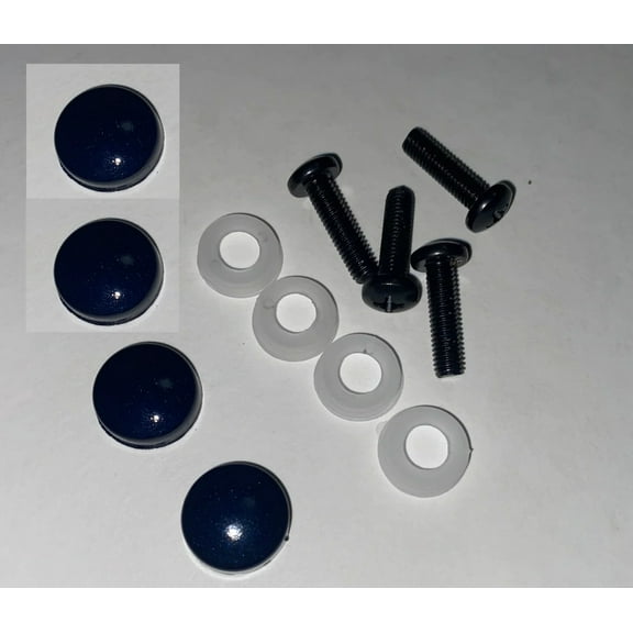 Tesla Model S, 3, X, Y License Plate Screw Cap Cover Kit, Painted Factory Color Deep Blue Metallic PPSB