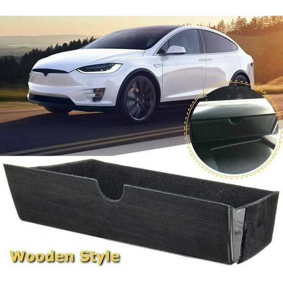 Tesla Model S, X Cubby Center Console Organizer Storage Box Drawer Tray, Black Wood Grain, 2012-2021
