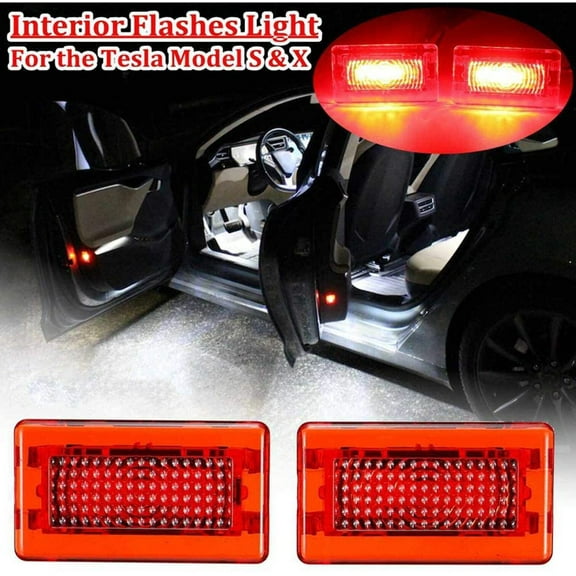 Tesla Model S, X LED Red Door Warning Flashing Lights, Atmosphere Upgrade Kit, Pair