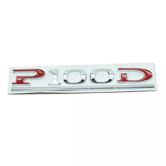 Tesla Model S, X, Silver / Red P100D Letter Emblem, 3D Metal