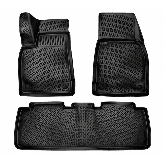 Tesla Model X Floor Mats 2015-2021 5 Seat Custom Fit All Weather Waterproof TPE Heavy Duty 3 Piece Floor Liner Set