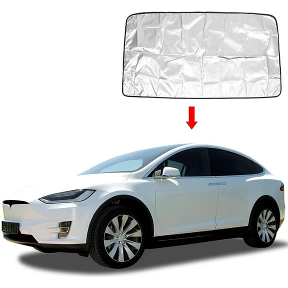 Tesla Model X Front Sunroof Sunshade, Coated Black Silver Tone Cloth, 2016-2023