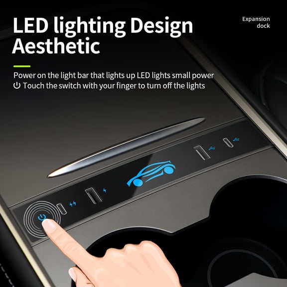 Tesla Model Y 2021-2024 & Model 3 2021-2023 USB Hub Charger, 27W Fast Charging 4-Port Compatible with 2024 Accessories