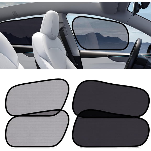 Tesla Model Y Car window Shades for Baby | 4 PCS Cling Side Window Sun Shade for Sun Blocker, Heat Insulation | Semi-Transparent Car Privacy Window Covers | Transparent Front Driver Window Shade