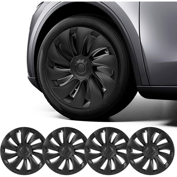 Tesla Model Y Juniper 19 Inch 4 Pcs Wheel Covers - Matte Black ABS Hubcaps with Rim Protectors | Replacement Compatible with 2025 2026 Model Y Juniper, Not for Tesla Y 2021-2024,Only 19 Inch