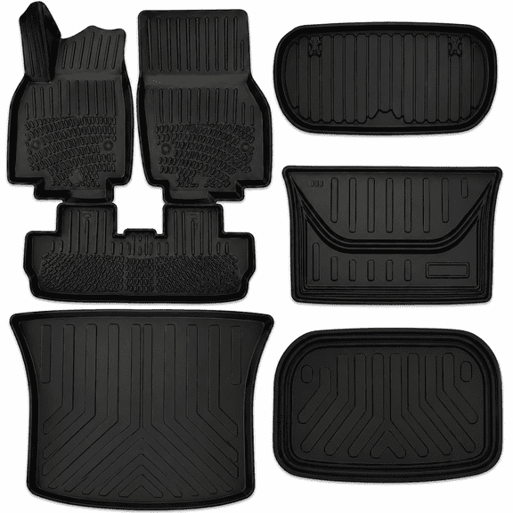 Tesla Model Y Juniper 2025-2026 Floor Mats Full Set, All Weather TPE Cargo Liners, Frunk Trunk Lower Trunk Mats, Custom Fit Waterproof Heavy Duty Black 7 PCS
