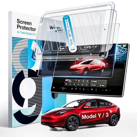 Wigoo Tesla Model Y & Model 3 Screen Protector Matte [No More Glare & Fingerprint] Model Y(2020~2025)/Model 3(2017~2023) Accessories, Tempered Glass Protector with Alignment Kit