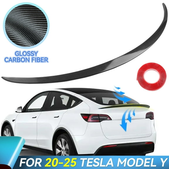 Tesla Model Y Rear Spoiler Wing Glossy Carbon Fiber Custom Fit 2020-2024