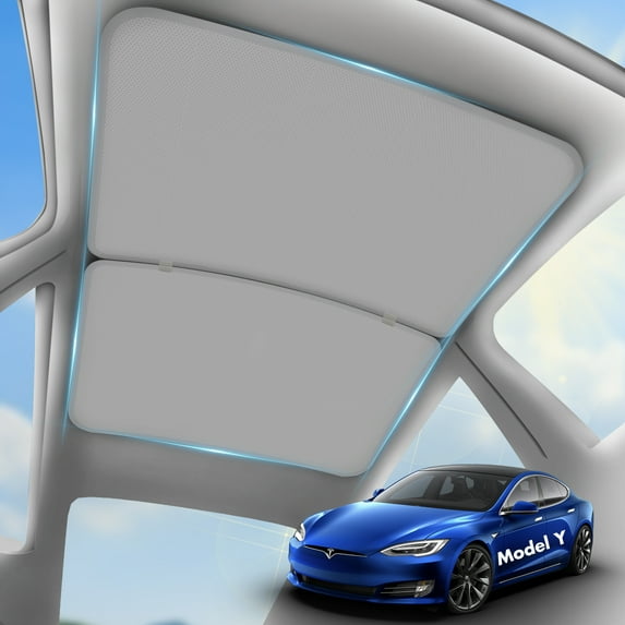 Tesla Model Y Sunshade Roof Window Insulation UV Rays Protection, No Sag Foldable New Upgrade 2-in-1 Heat Insulation Cover Sun Blocking Roof Shade Shading Rate 99%, Model Y Accessories 2019-2023