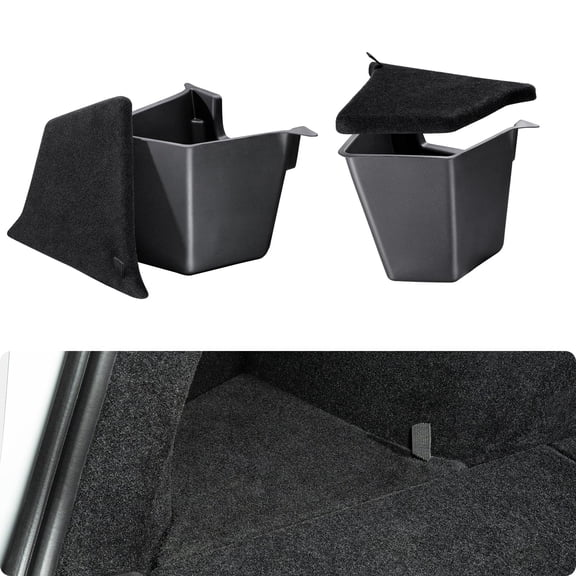 Tesla Model Y Trunk Storage Bins, (Proprietary Design) Trunk Organizer with Carpeted Lid, Rear Trunk Side Storage Box for 5-Seats Model Y Juniper Interior Accessories